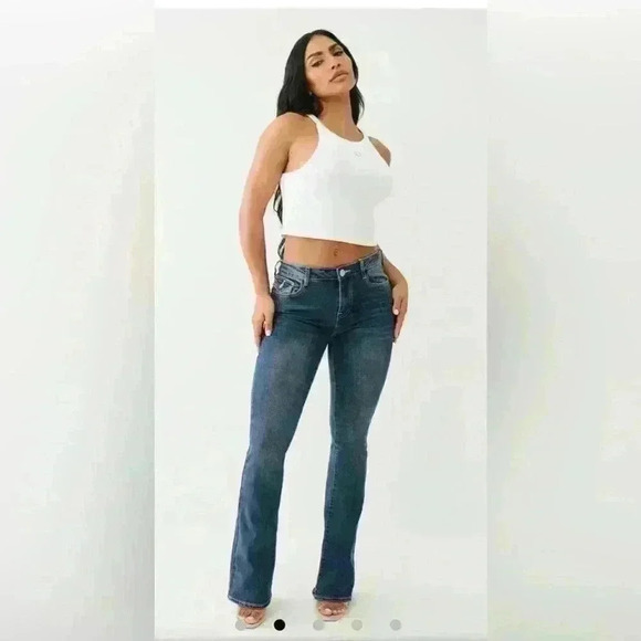 True Religion Becca Mid Rise Flap Bootcut Jeans Size 31 . Style# MB82003E4. - Picture 1 of 11